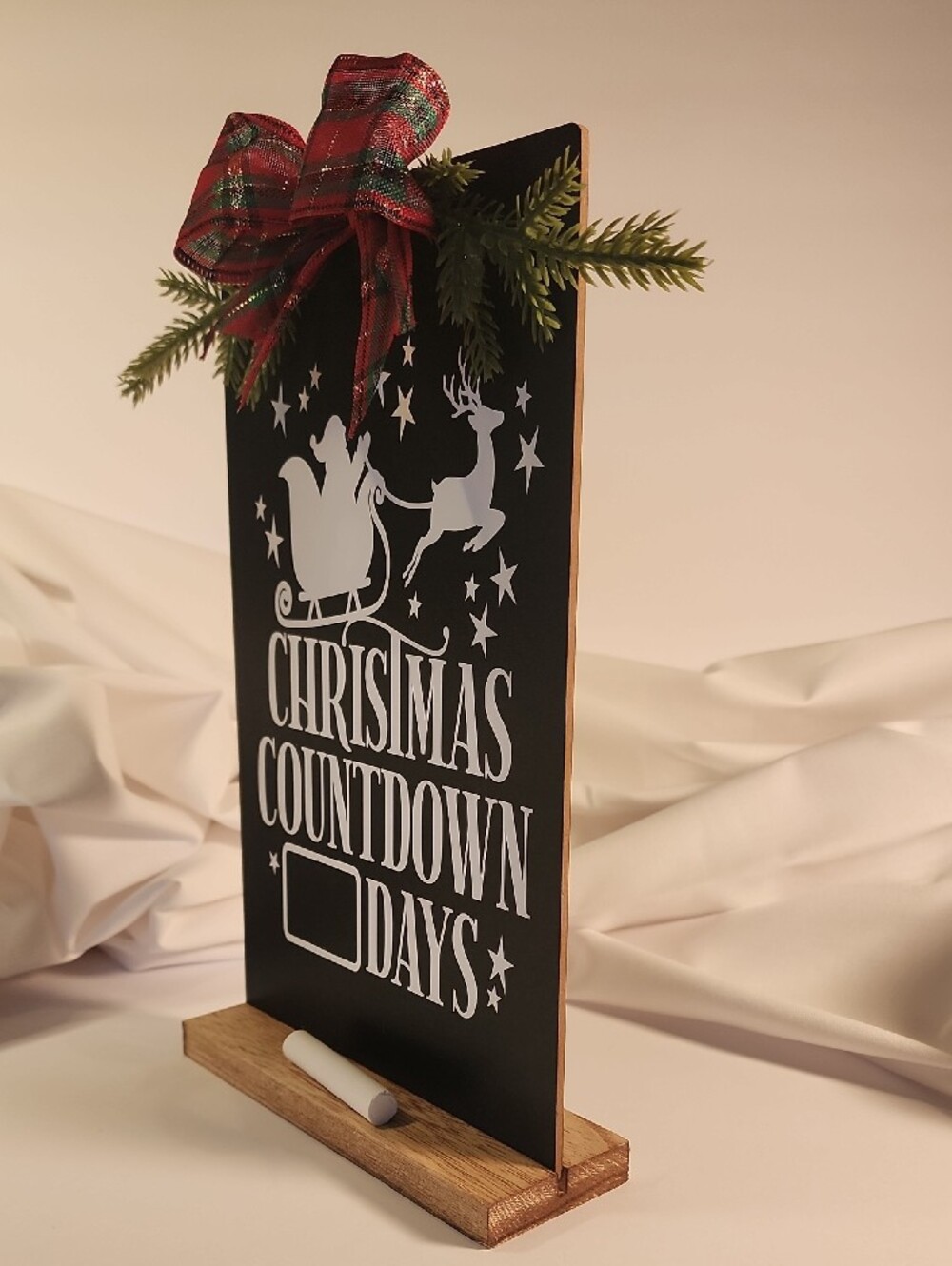 Christmas Countdown Chalkboard Sign with Red Plaid Bow - Picture 2 of 8